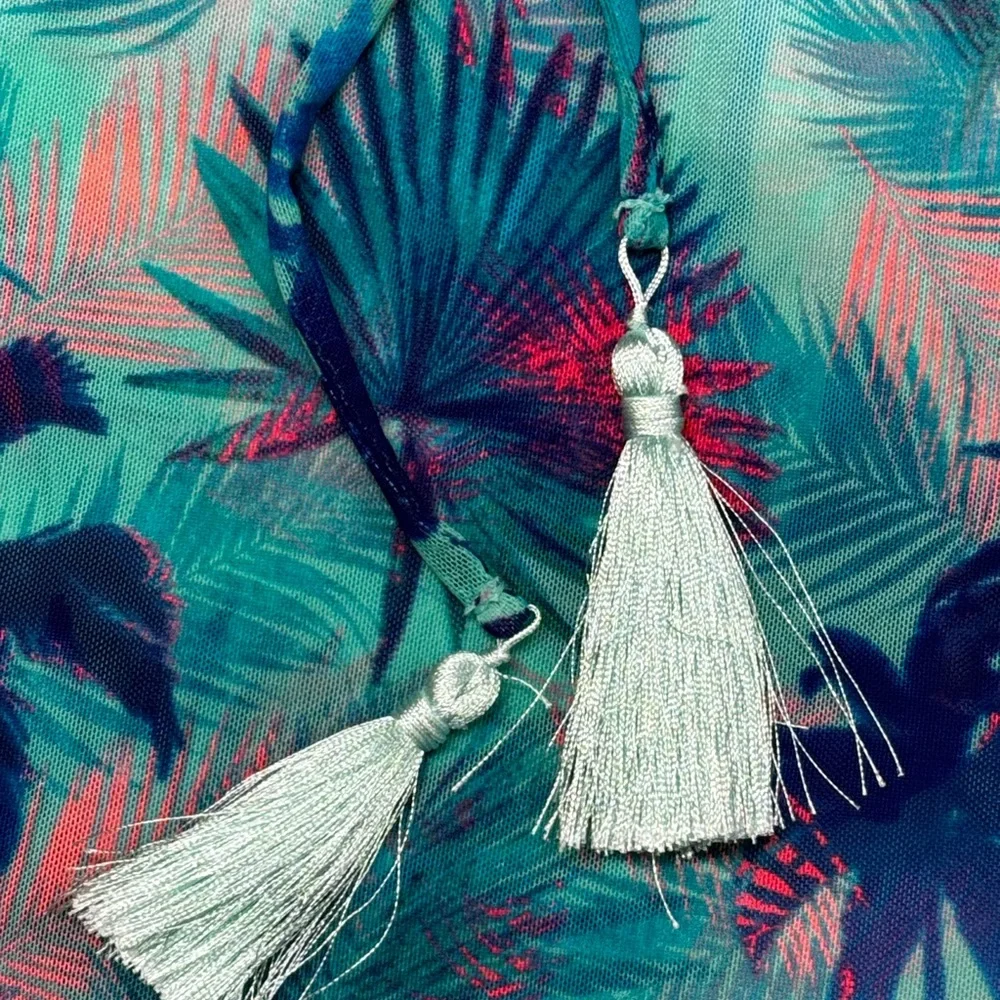 OP Turquoise Pink Swim Cover Up Size 11/12 Tassel Tie Tropical Print Beachy